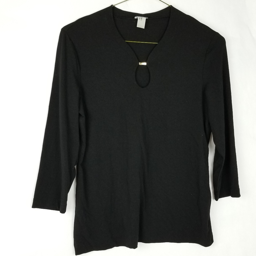 Gerry Weber Black 3/4 Sleeve Gold Bar Keyhole Top